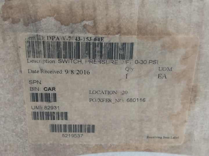 Mercoid Control Dpaw-7043-153-64E Series Dp-7000 Differential Pressure Switch
