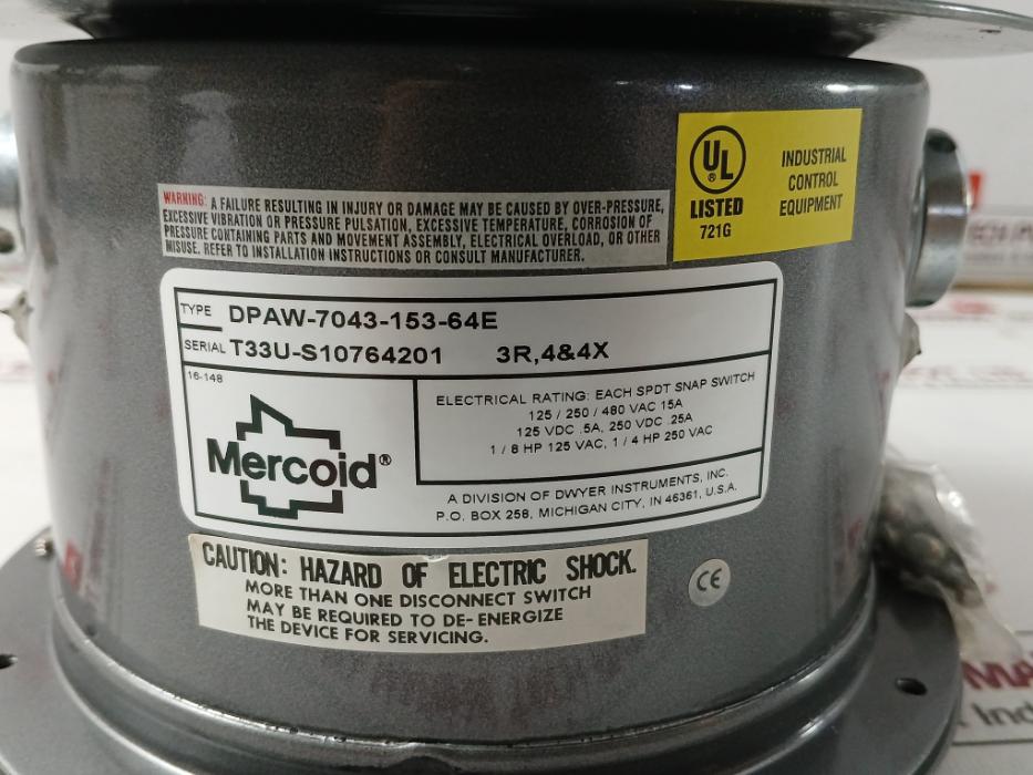 Mercoid Dpaw-7043-153-64E Differential Pressure Switch 1580582-032