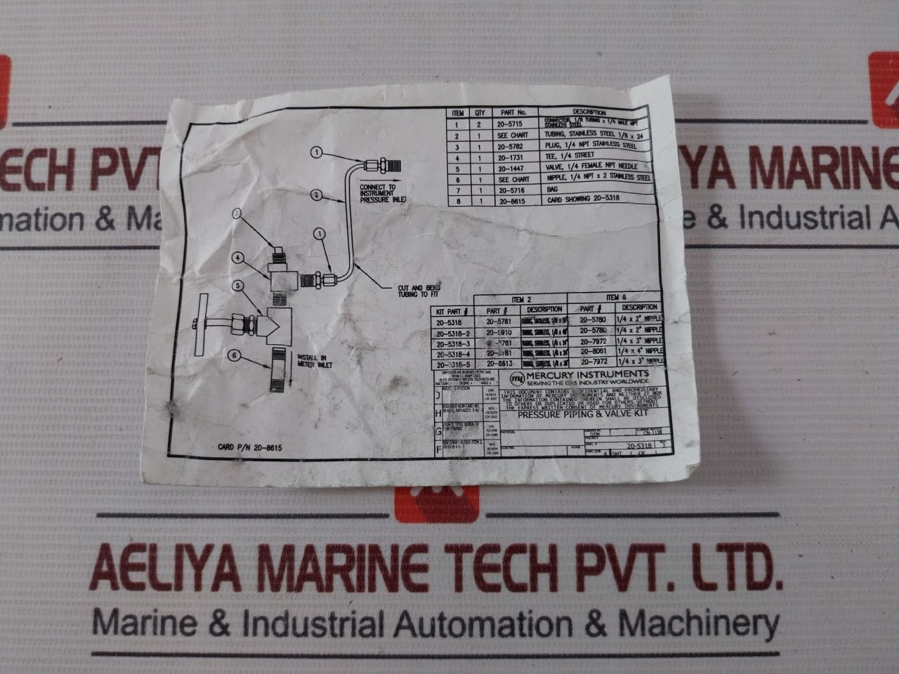 Mercury Instruments Pressure Piping & Valve Kit Rev 1 20-5318