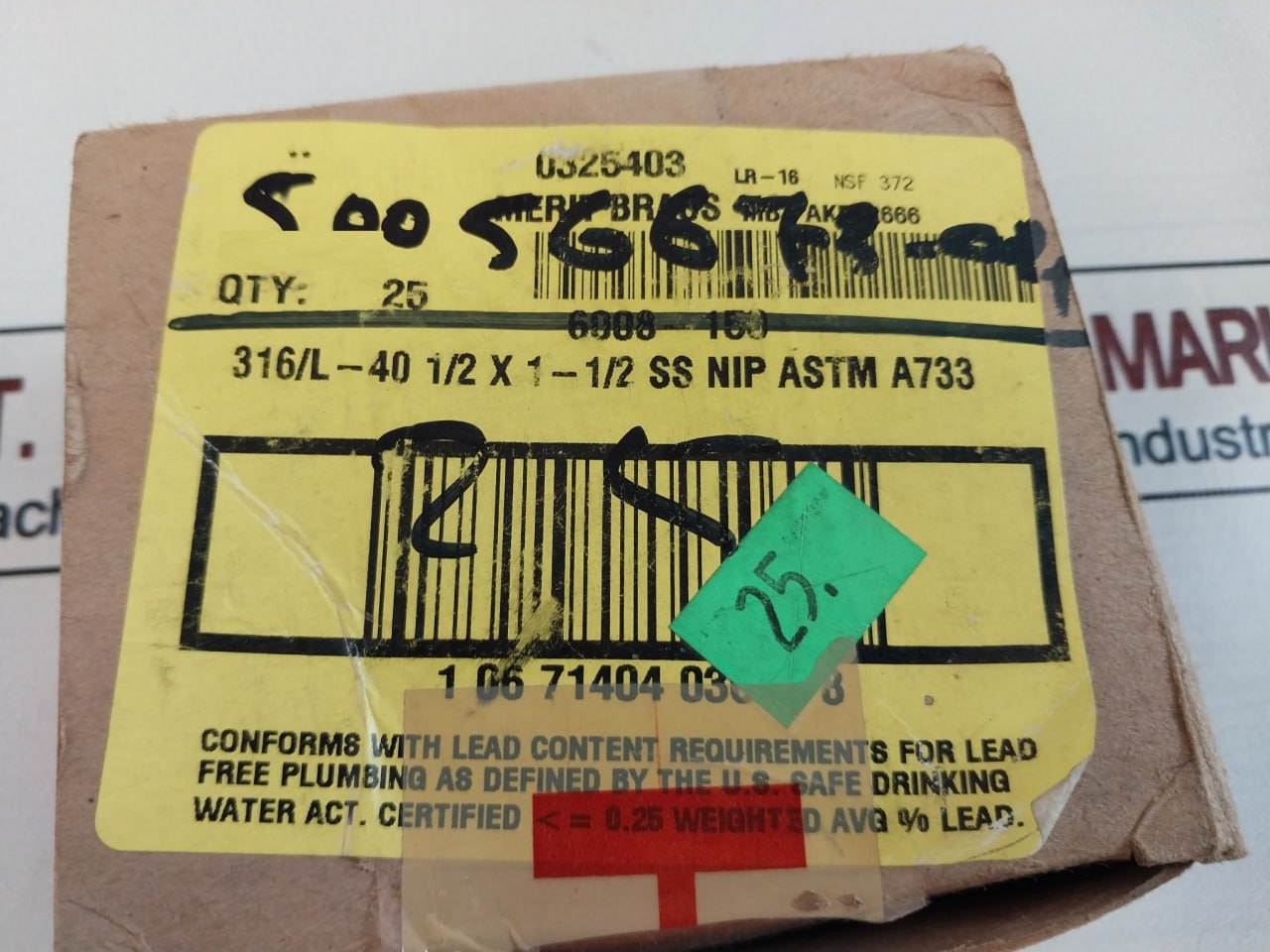 Merit Brass M316/L Stainless Steel Pipe Nipple Threaded Astm A733