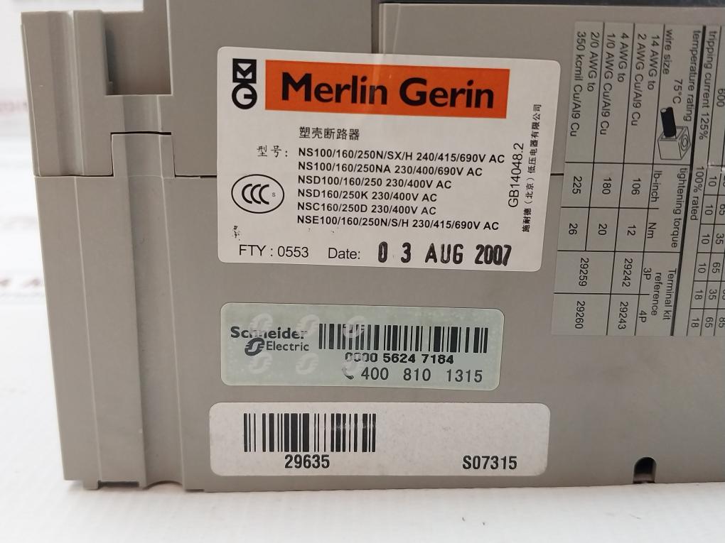 Merlin-Gerin-750V-8Kv-50-60Hz-3-pole-Molded-Case-Circuit-Breaker-Ns100-N-209681-8