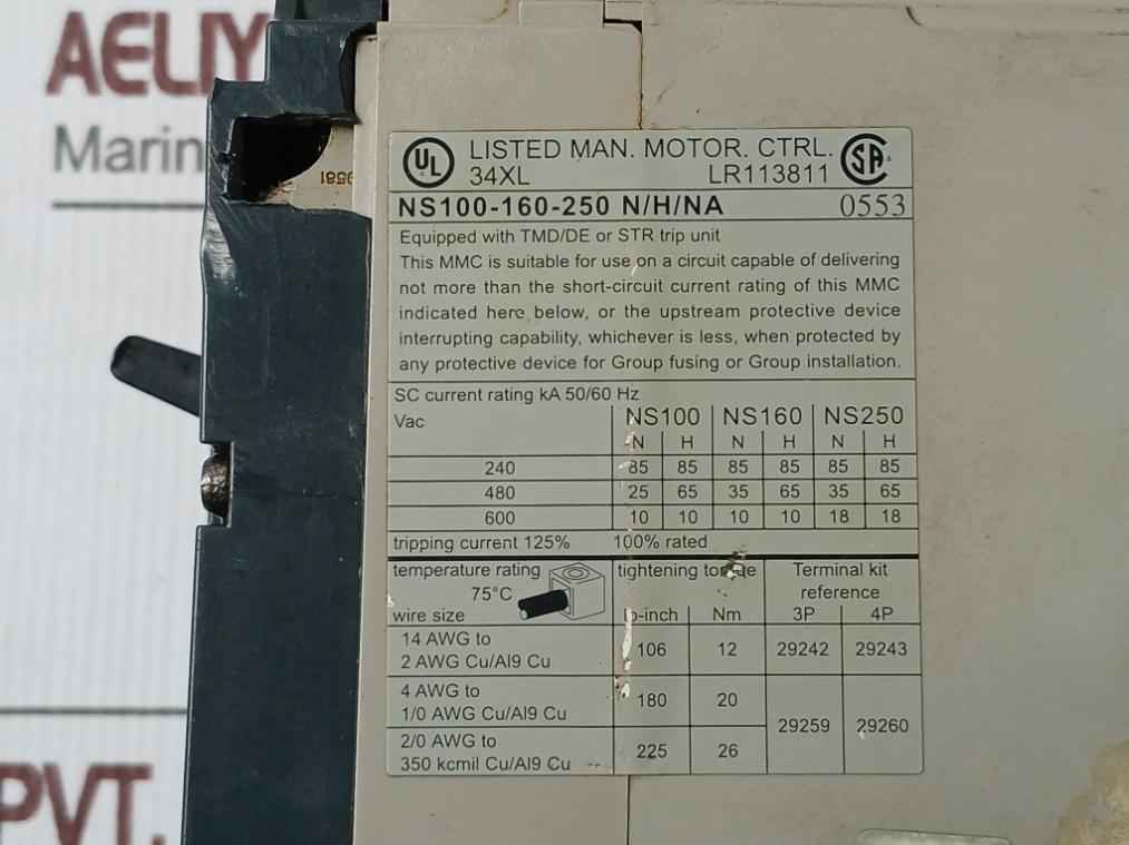Merlin Gerin Ns100-160-250 N/H/Na Compact Circuit Breaker 750V 8Kv 50/60 Hz