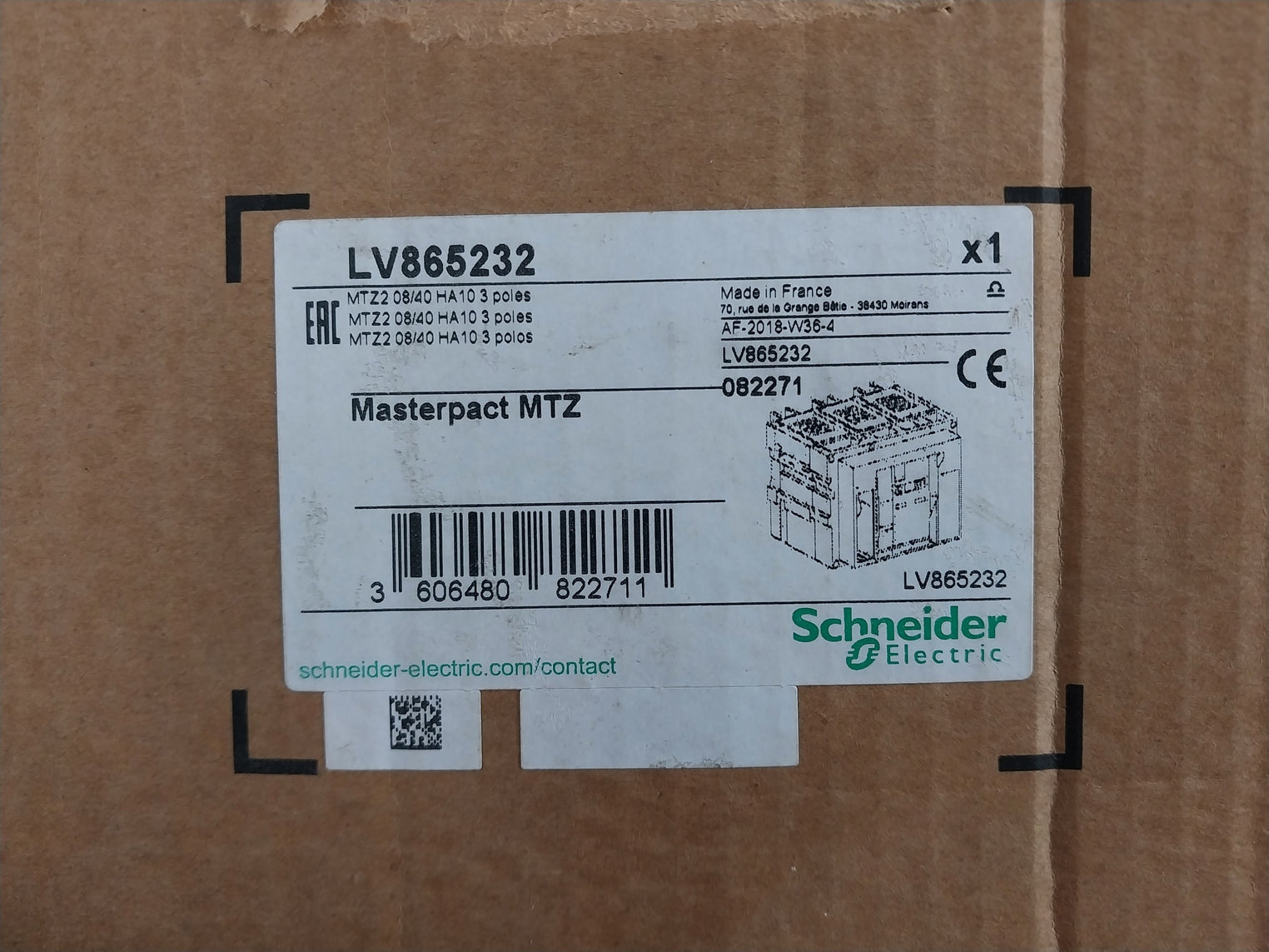 Merlin Gerin/ Schneider Electric Lv865232 Circuit Breaker Mtz2 08/40 Ha10 3 Pole