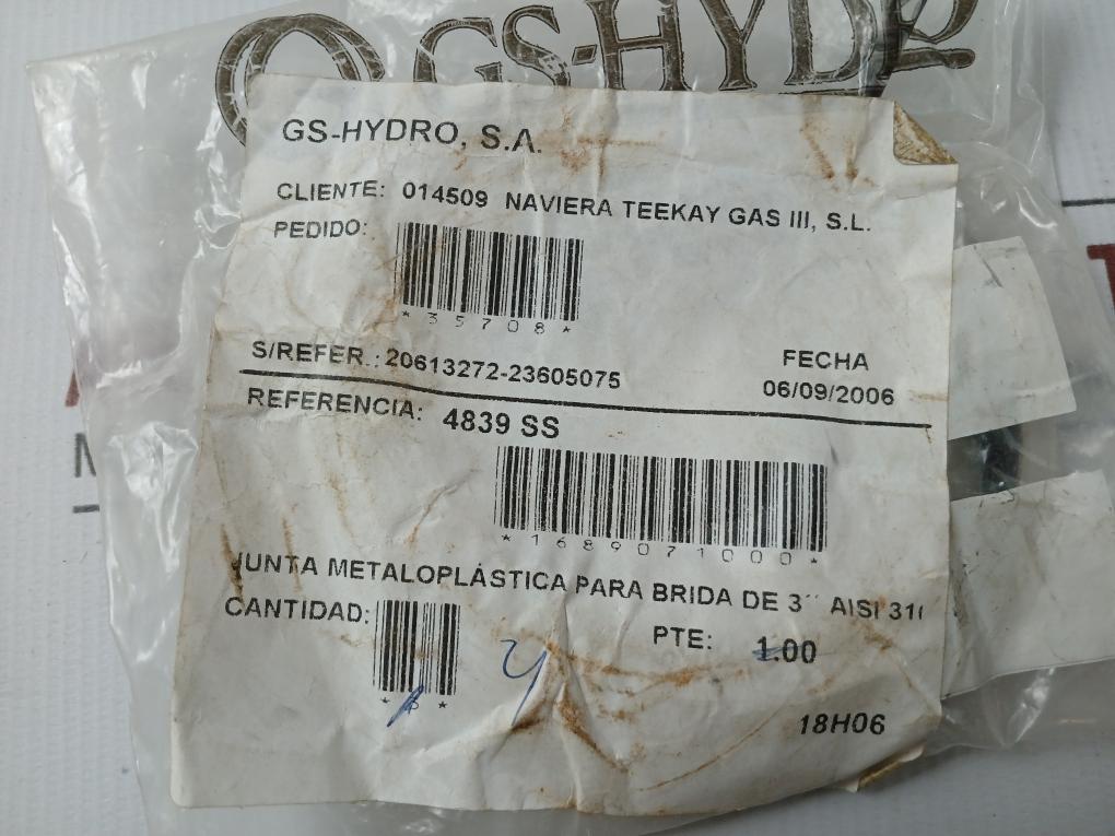 Metal Plastic Gasket Gs-hydro 4839 Ss