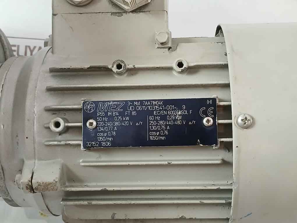 Mez 7Aa71M04K Geared Motor 50Hz 0.25 Kw Ip55 1350/Min