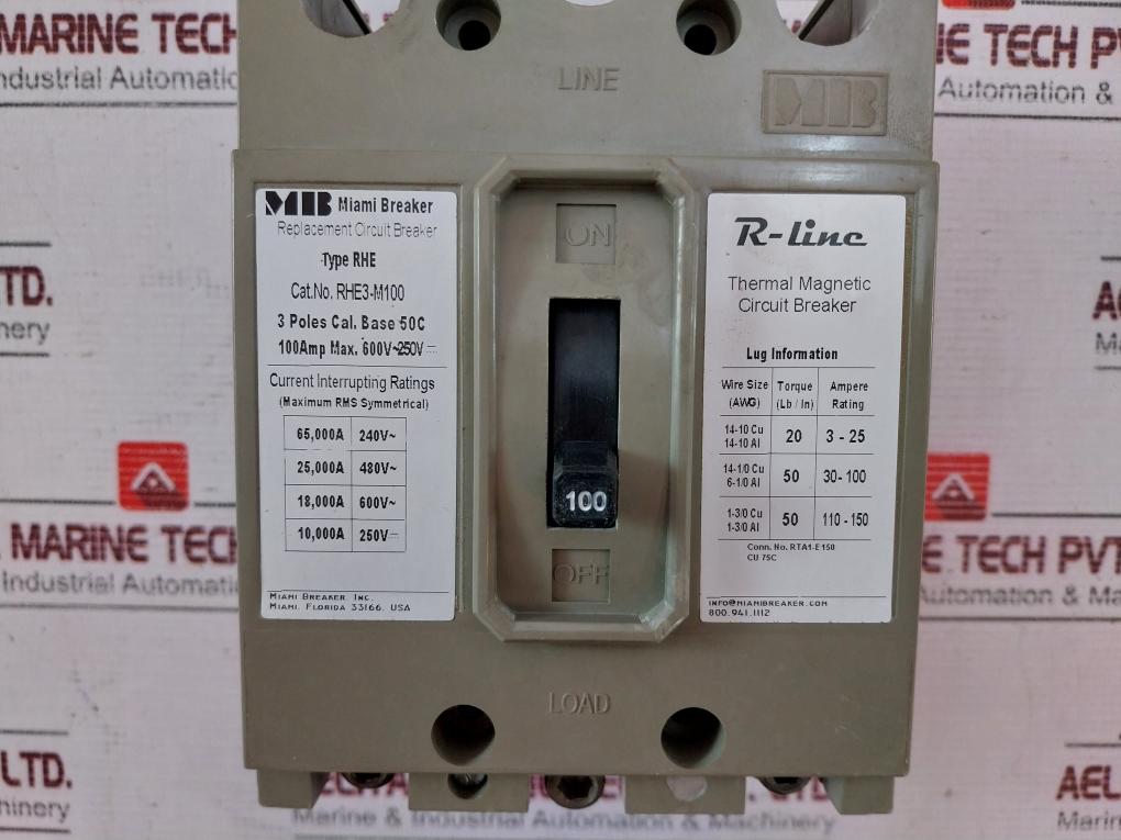 Miami Breaker Rhe3-m100 R-line Replacement 3 Pole Circuit Breaker