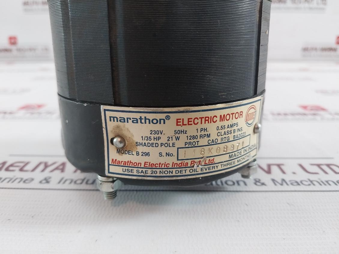 Marathon B 296 Electric Motor 230V 50Hz 1Ph 0.55 Amps