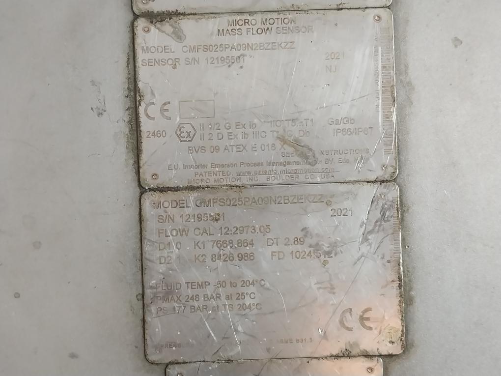 Micro Motion Cmfs025Pa09N2Bzekzz Mass Flow Sensor Ip66/Ip67