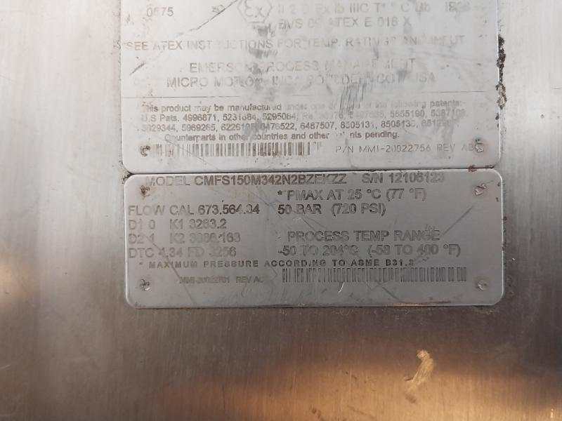 Micro Motion Cmfs150M342N2Bzekzz Mass Flow Sensor Ip66 Mmi-20022756 Rev Ab