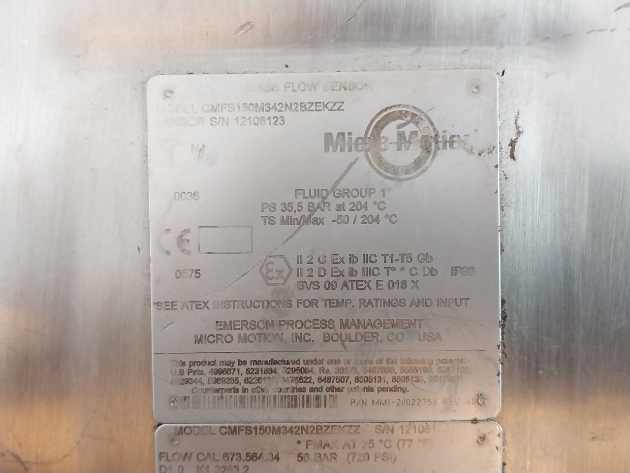 Micro Motion Cmfs150M342N2Bzekzz Mass Flow Sensor Ip66 Mmi-20022756 Rev Ab