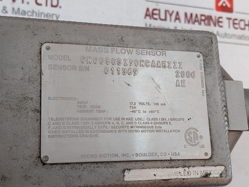 Micro Motion Cng050S290Ncaaezzz Mass Flow Meter 17.3 Volts, 160Ma