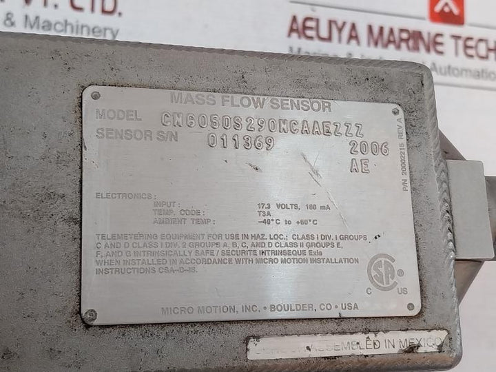 Micro Motion Cng050S290Ncaaezzz Mass Flow Meter 17.3 Volts, 160Ma