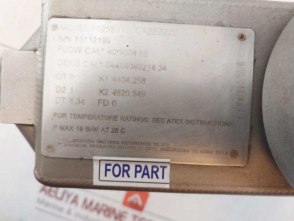 Micro Motion F025S113Ccazezzzz Mass Flow Sensor Rev Ab 40.9004.65