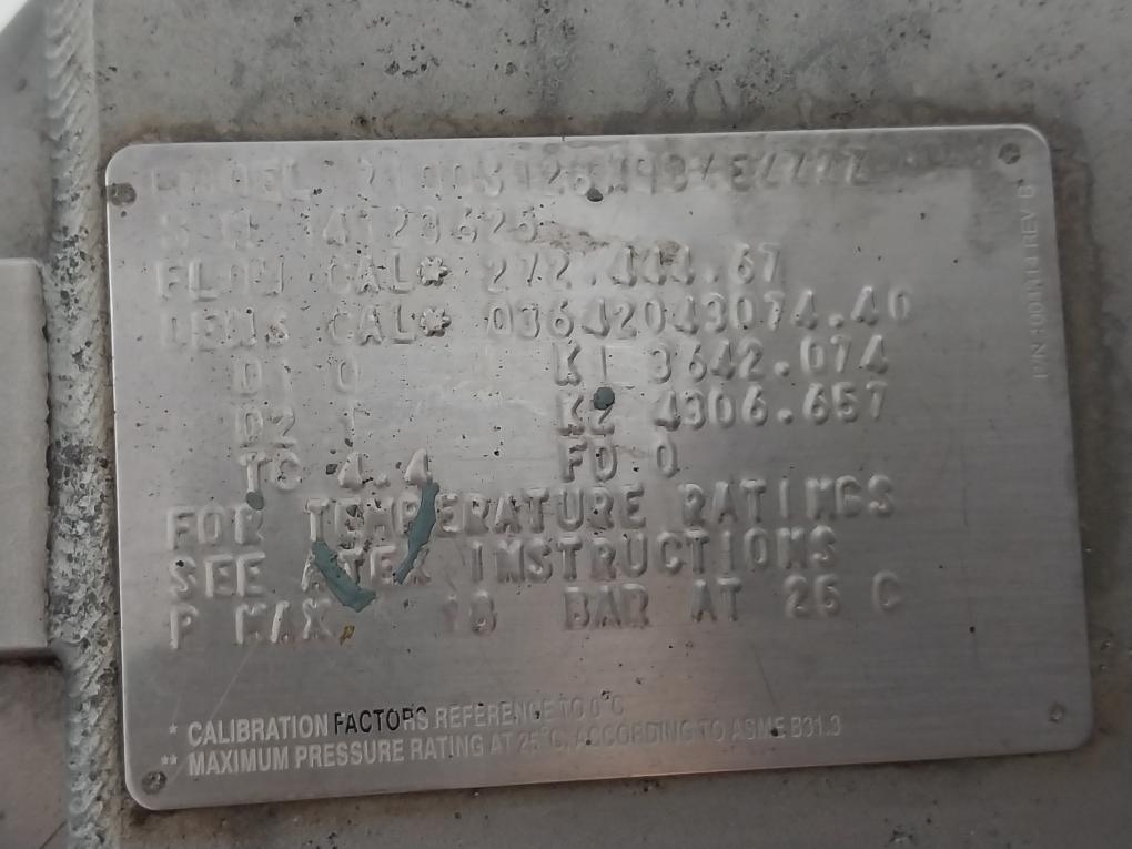 Micro Motion R100S128Nqbzezzzz Mass Flow Sensor 1001314 Rev: B 18Bar At 25 C