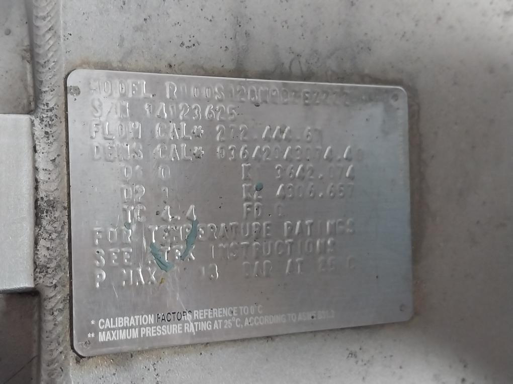 Micro Motion R100S128Nqbzezzzz Mass Flow Sensor 1001314 Rev: B 18Bar At 25 C