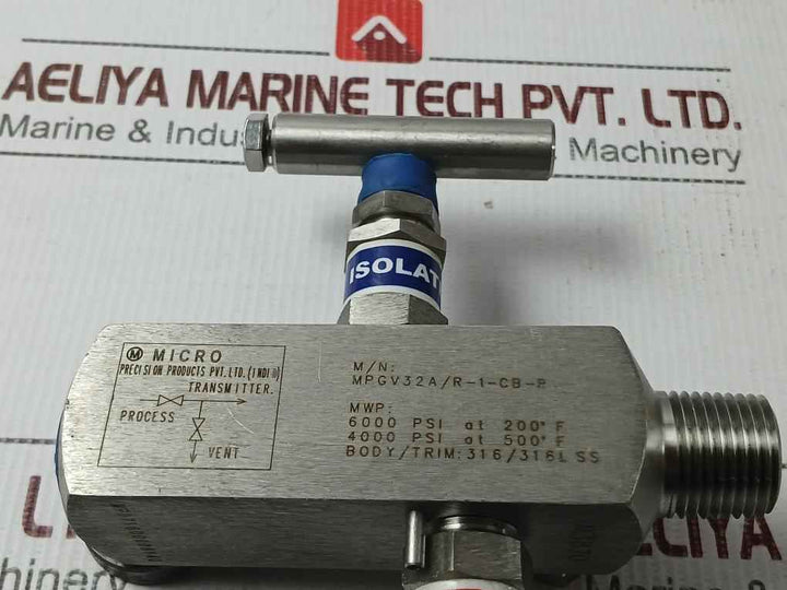 Micro Mpgv32a/r-1-cb-p Two Way Manifold Needle Valve 316l Ss 6000psi