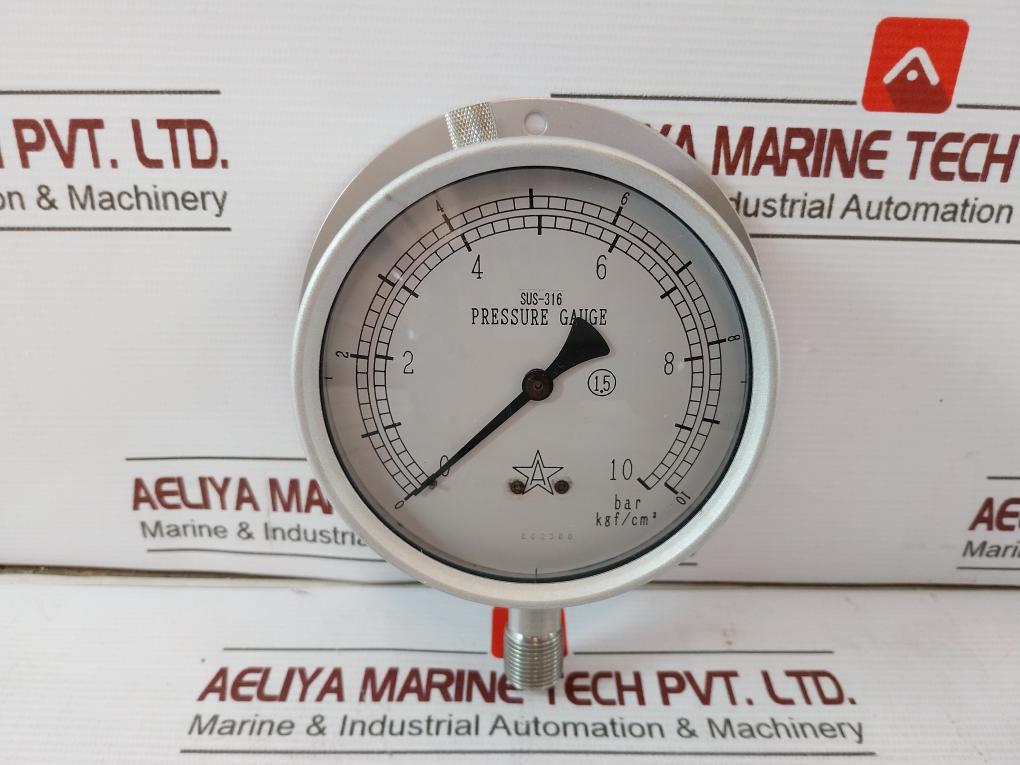 Migishita Sus-316 Pressure Gauge Bu3/8X100X10Kxbar 691-200.004 0199422