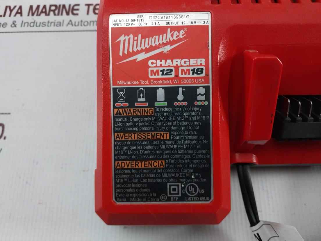 Milwaukee 48-59-1812 Battery Charger 120v 60hz 2,1a M12 M18