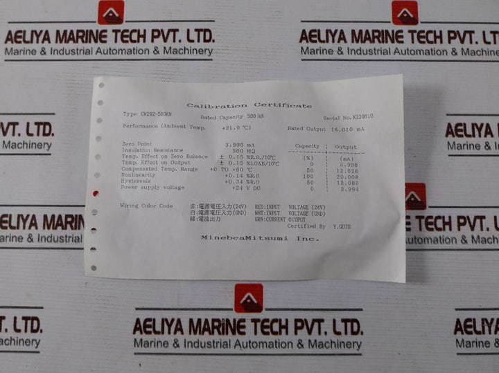 Minebeamitsumi Cw292-500Kn Load Cell 500 Kn 16.010 Ma 3.998 Ma 500 ΜOhm 5M