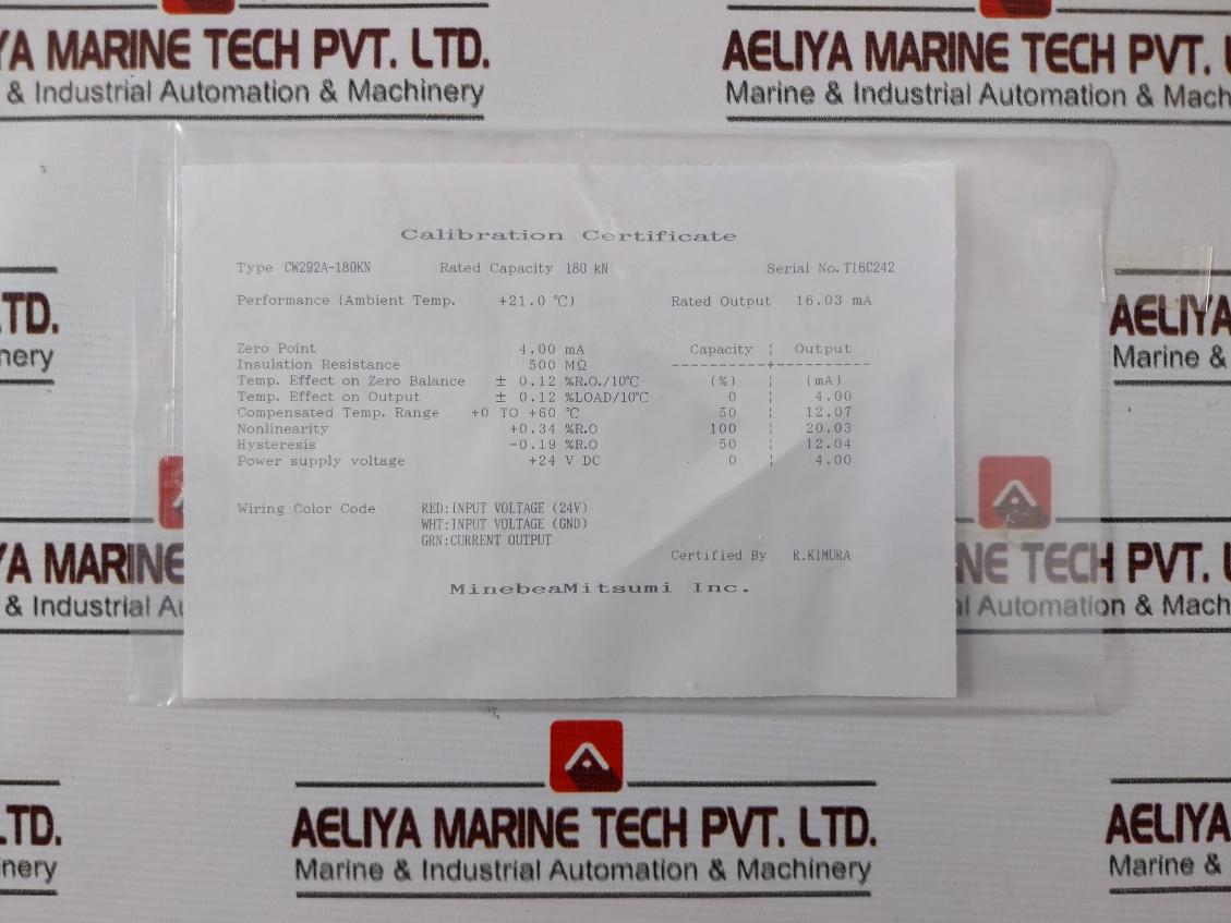 Minebeamitsumi Cw292A-180Kn Load Cell +24Vdc 180Kn 16.03Ma 500 ΜΩ, +0 To +60 C