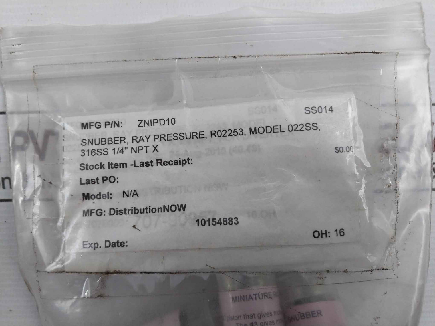 Miniature Ray Snubber 022S Pressure Modle R02253,022Ss,316Ss 1/4 Npt X