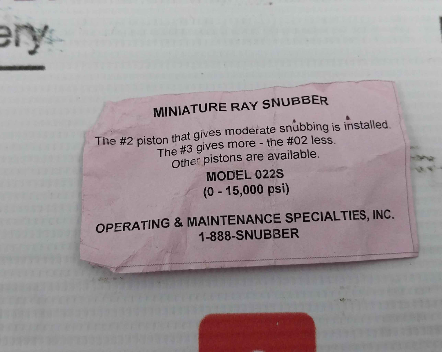 Miniature Ray Snubber 022S Pressure Modle R02253,022Ss,316Ss 1/4 Npt X