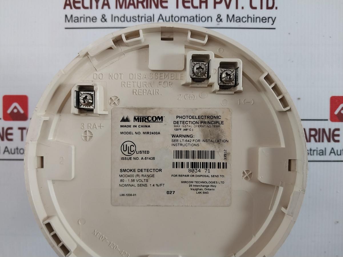 Mircom Mir2400A Mir Photoelectric Detection Smoke Detector Mod400 80-1.56 Volt