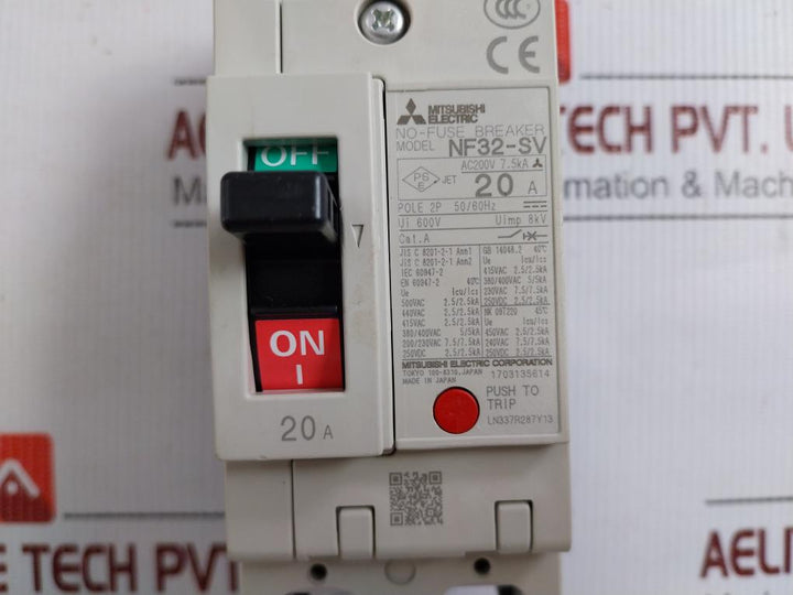 Mitsubishi-Electric-2-Pole-No-Fuse-Breaker-200-Vac-7-5ka-20a-50-60hz-Nf32-Sv-11