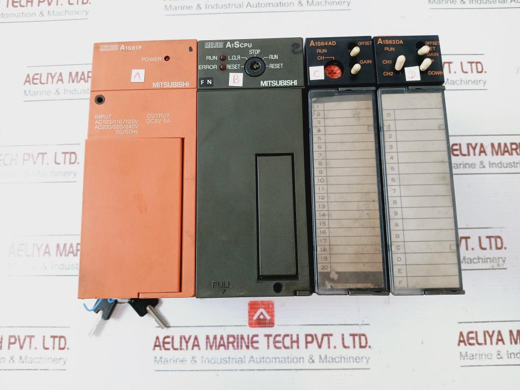 Mitsubishi Electric A1s61p, A1scpu, A1s64ad, A1s62da,a1smca-2ke Plc Module Rack