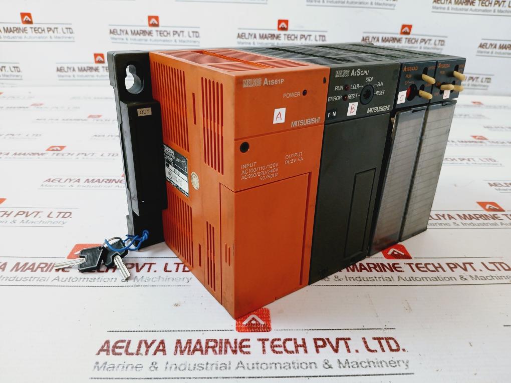 Mitsubishi Electric A1s61p, A1scpu, A1s64ad, A1s62da,a1smca-2ke Plc Module Rack
