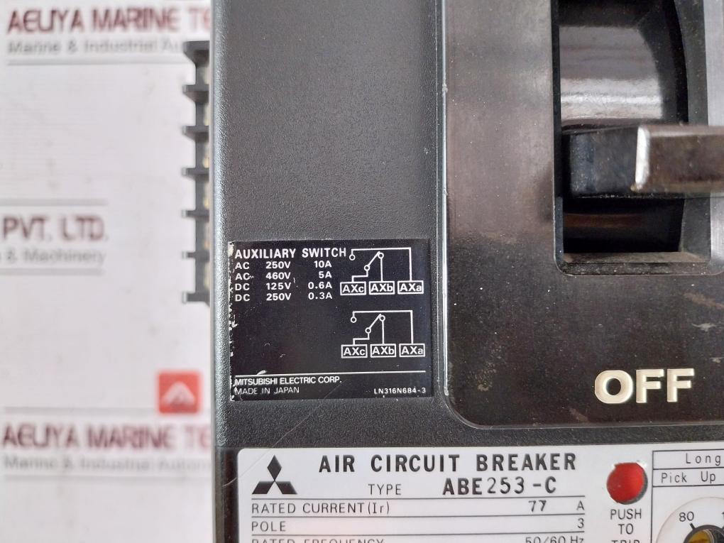 Mitsubishi Electric Abe253-c Air Circuit Breaker 50/60 Hz Ac 600V 100/0.05A