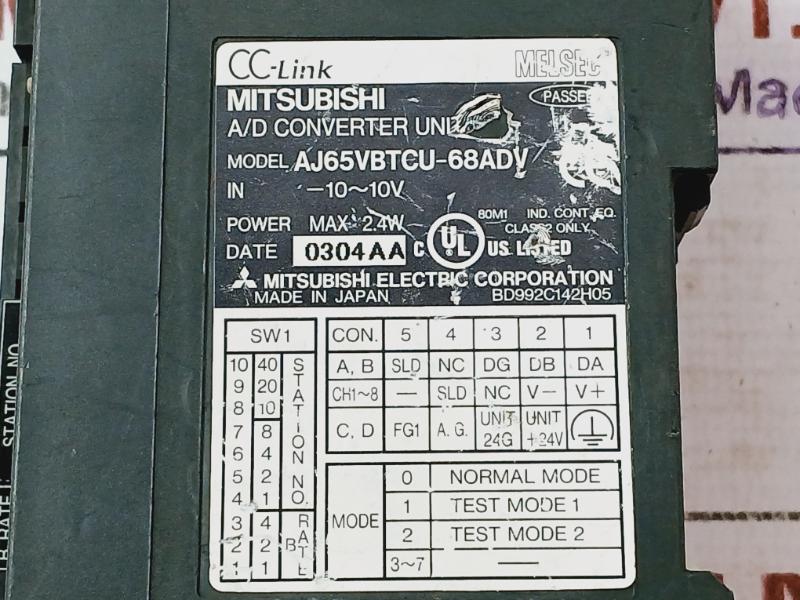 Mitsubishi Electric Aj65Vbtcu-68Adv Cc-link A/D Converter Unit Power Max 2.4W