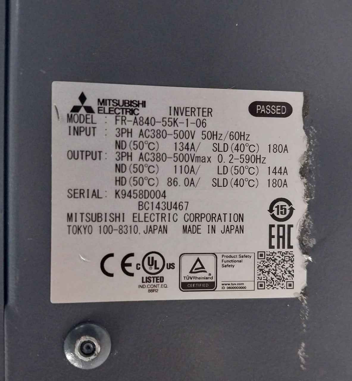 Mitsubishi Electric Fr-a840-55K-1-06 Inverter 3Ph Ac380-500V 50Hz/60Hz A800