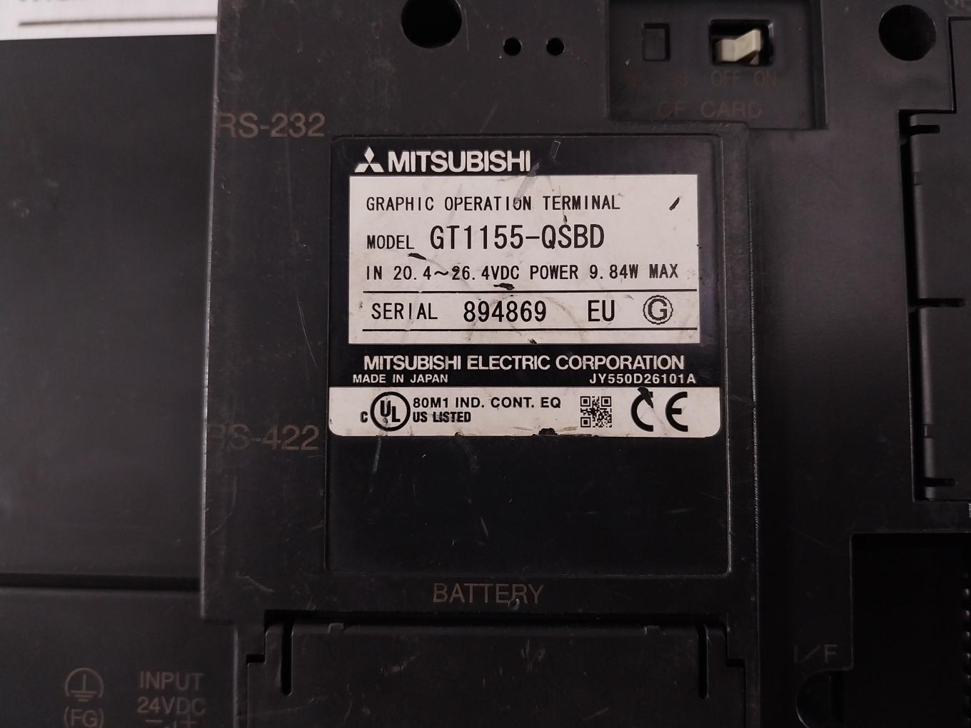 Mitsubishi Electric Gt1155-qsbd Graphic Operation Terminal 24Vdc