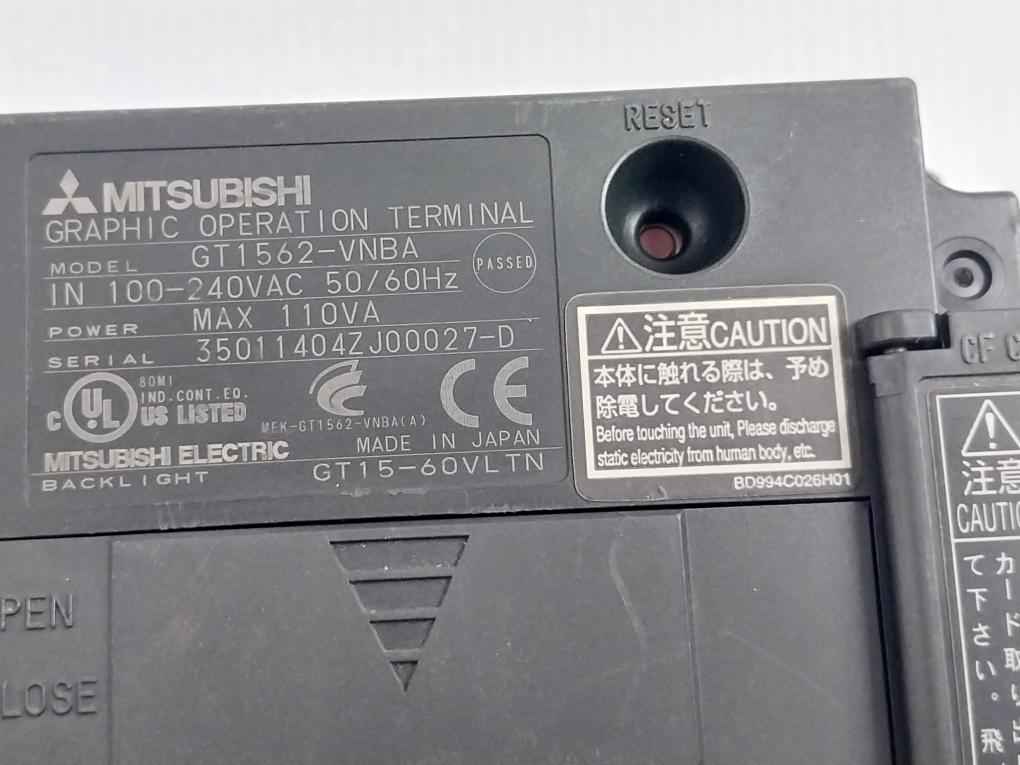 Mitsubishi Electric Gt1562-vnba Got1000 Graphic Operation Terminal (Not Working)