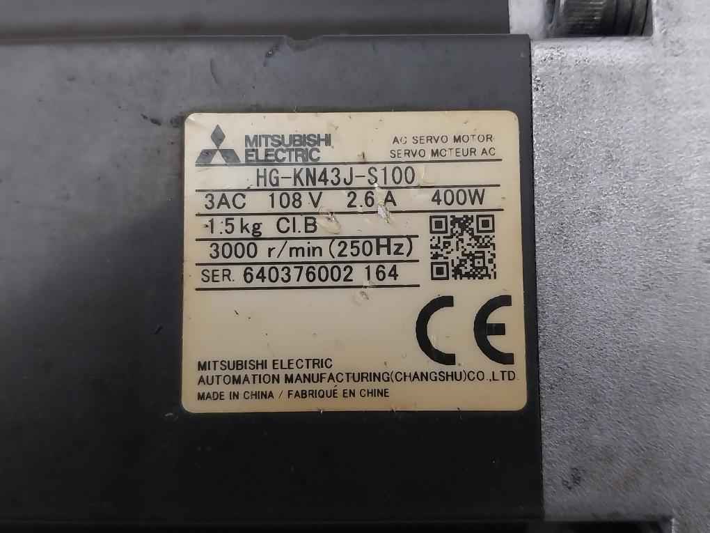 Mitsubishi Electric Hg-kn43J-s100 Ac Servo Motor 3000 R/Min 3Ac 108V 2.6A 400W