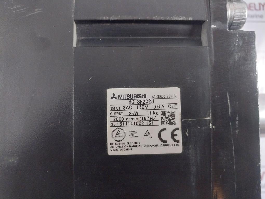 Mitsubishi Electric Hg-sr202J Ac Servo Motor 3Ac 150V 9.6A Cl.F 2Kw 2000 R/Min