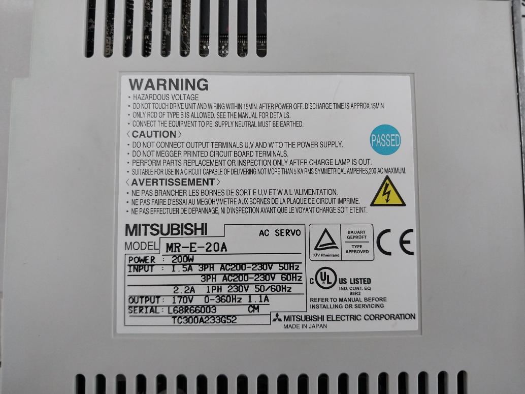Mitsubishi Electric Mr-e-20A Ezmotion E Ac Servo Drive 200W 1.5A 3Ph Ac200-230V