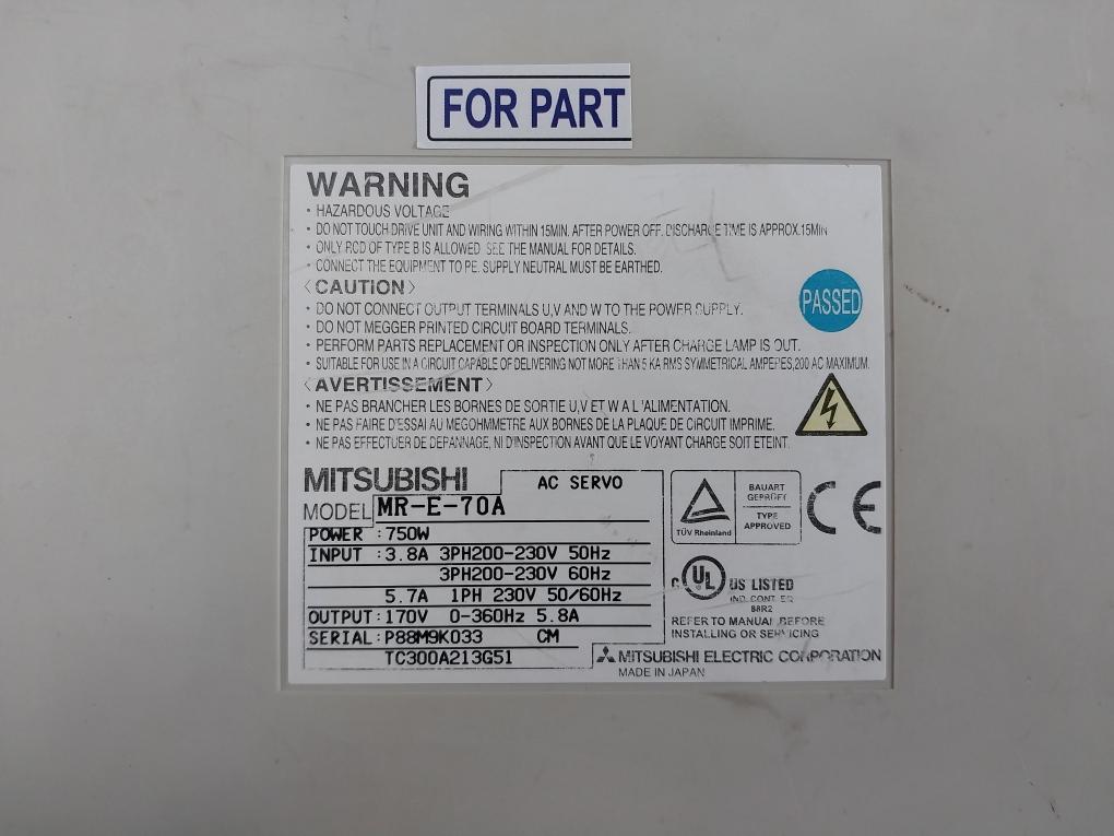 Mitsubishi Electric Mr-e-70A Ac Servo Driver 750W