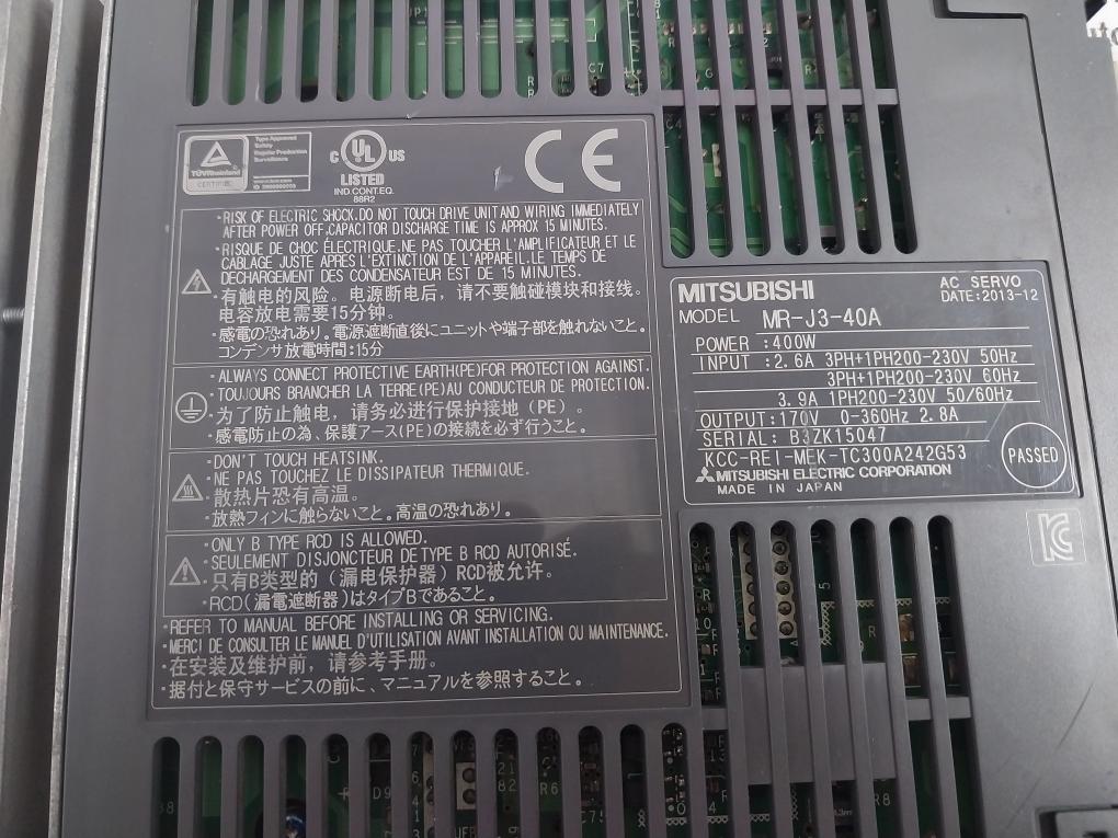 Mitsubishi Electric Mr-j3-40A Servo Driver 3.9A 1Ph 200-230V 50/60Hz