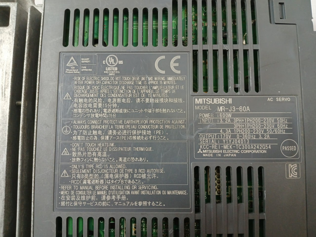 Mitsubishi Electric Mr-j3-60A Ac Servo Drive 600W 3.2A 3Ph+1Ph200-230V 50Hz
