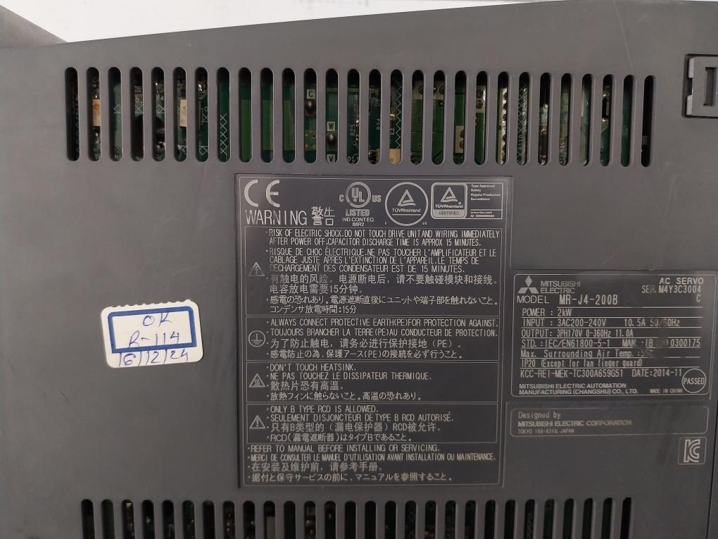 Mitsubishi Electric Mr-j4-200B Ac Servo Amplifier 3Ac 200-240V 10.5A 50/60Hz