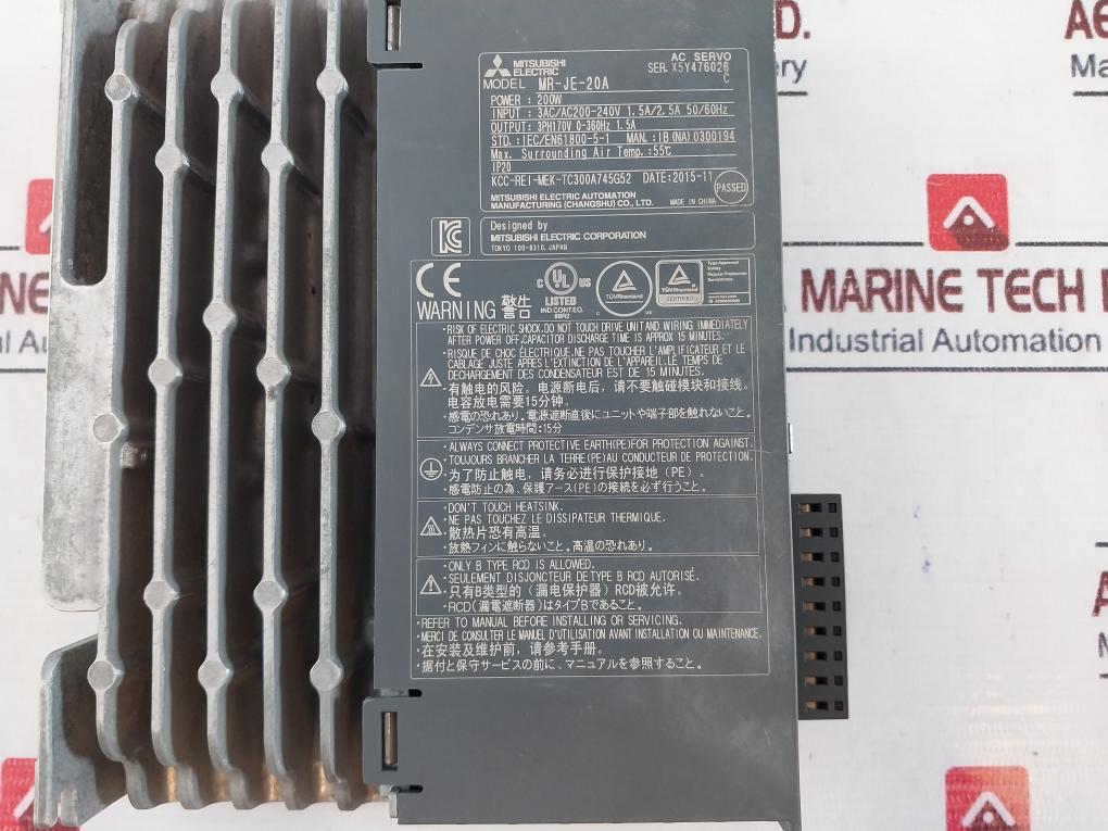 Mitsubishi Electric Mr-je-20A Servo Drive 50/60Hz 200-240V