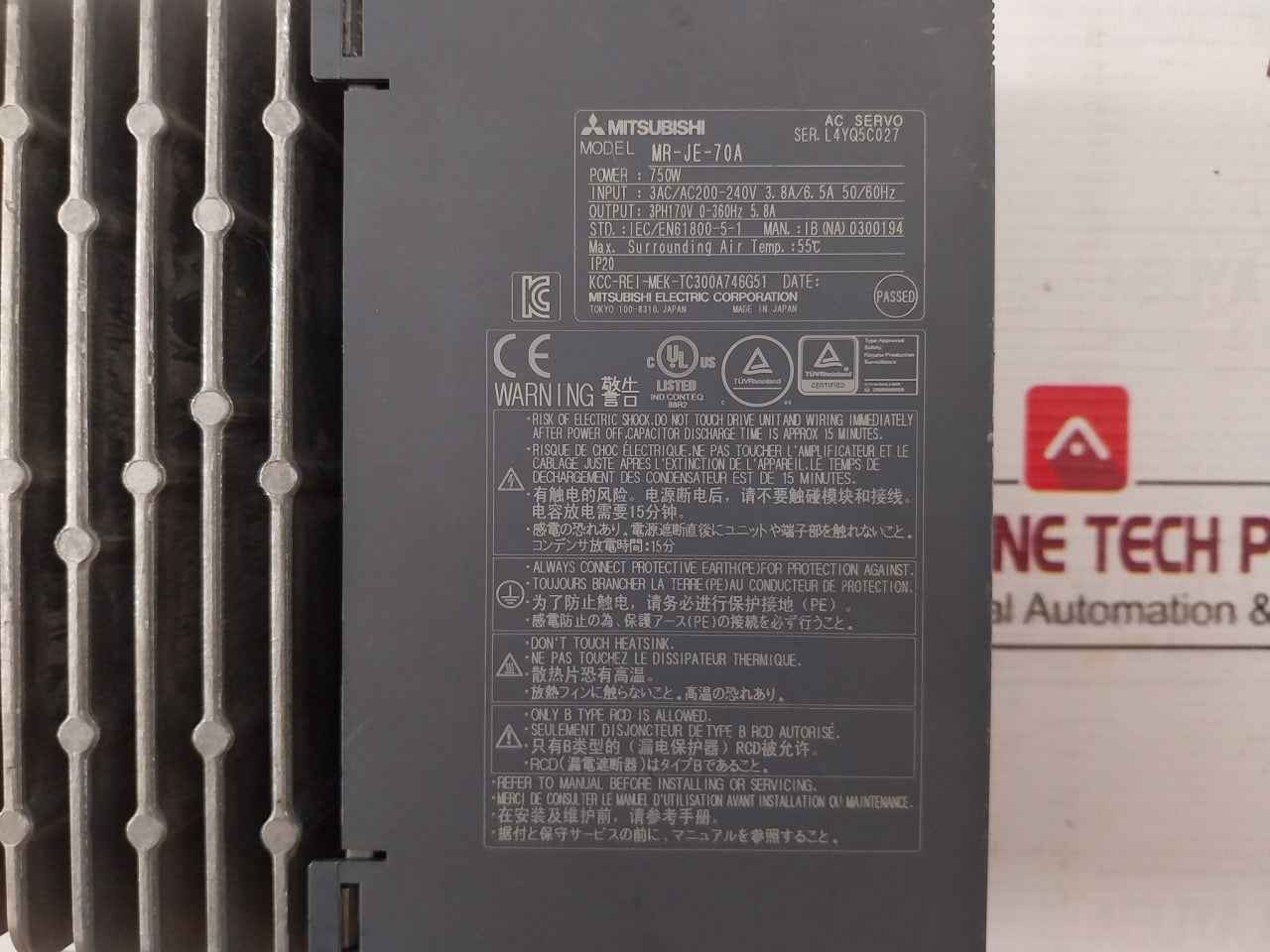 Mitsubishi Electric Mr-je-70A Servo Amplifier 3Ac/Ac200-240V 3.8A/6.5A 50/60Hz