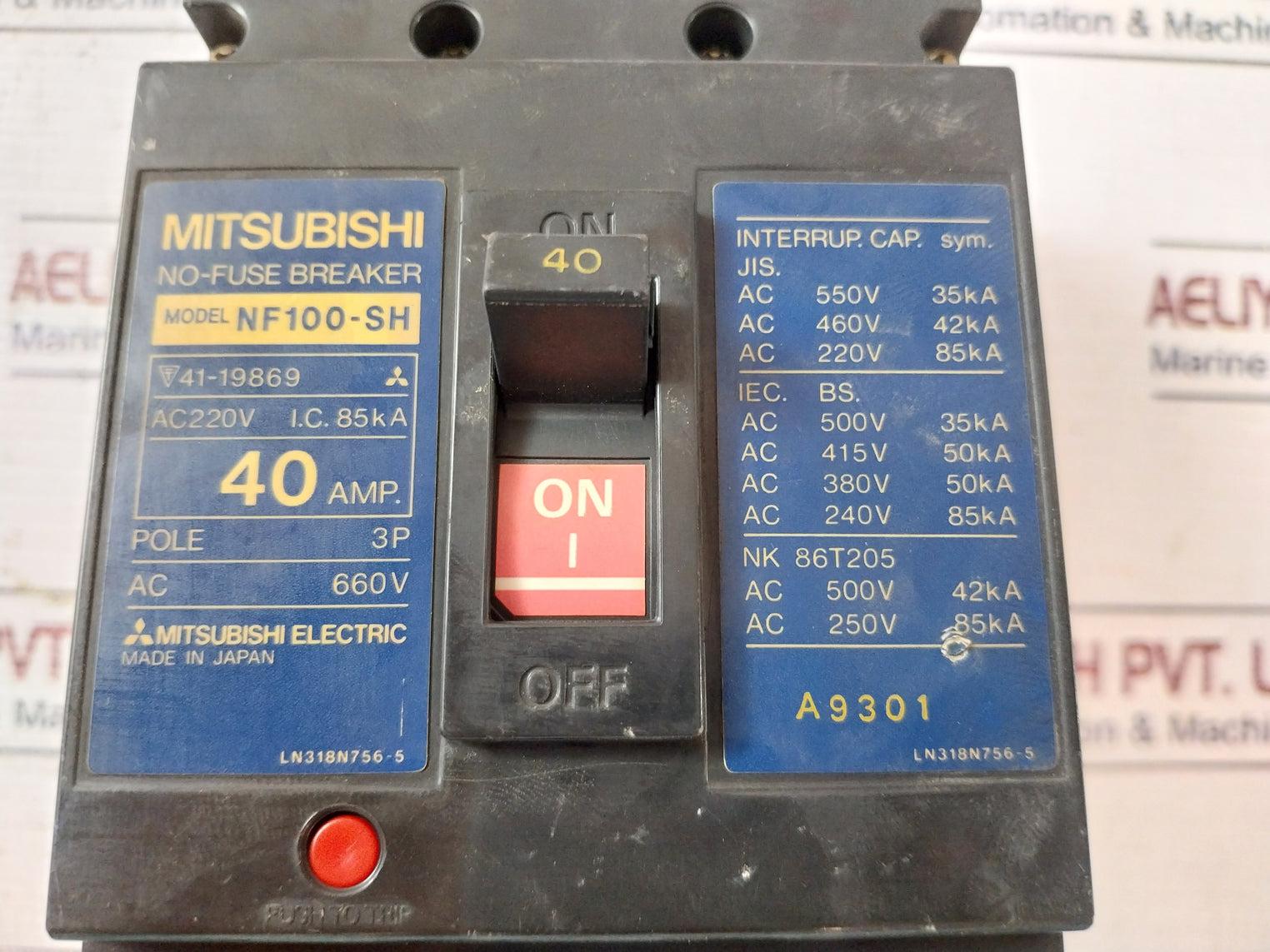Mitsubishi Electric Nf100-sh No-fuse Breaker 3 Pole 40Amp Ac 660V 50/60Hz