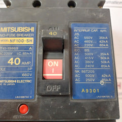 Mitsubishi Electric NF100-SH No-fuse Breaker 3 Pole 40Amp AC 660V 50/60Hz