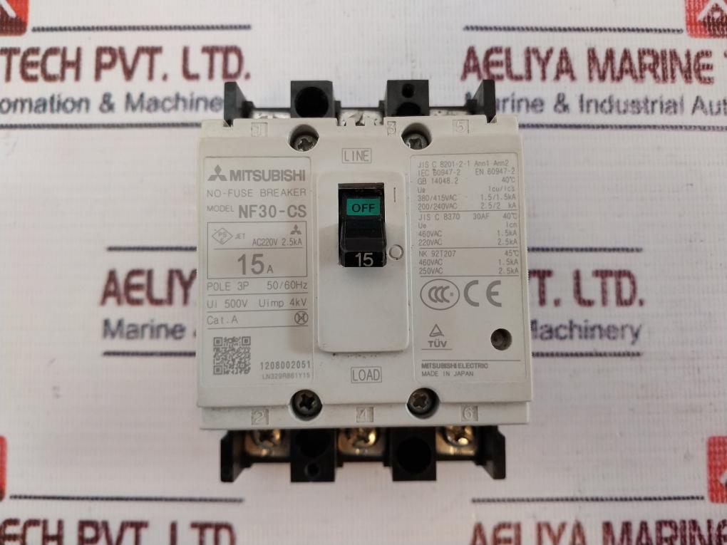 Mitsubishi Electric Nf30-cs 3 Pole Circuit Breaker 15A Ac220V 2.5Ka 50/60Hz