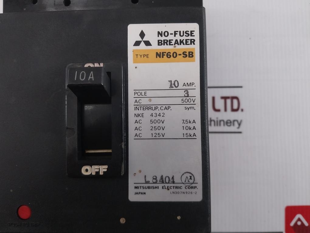 Mitsubishi Electric Nf60-sb 3 Pole No-fuse Breaker Ac 500V Ln307N926-2 10 Amp