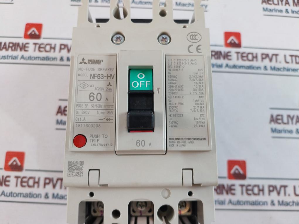 Mitsubishi Electric Nf63-hv No-fuse Circuit Breaker 3 Pole 60A