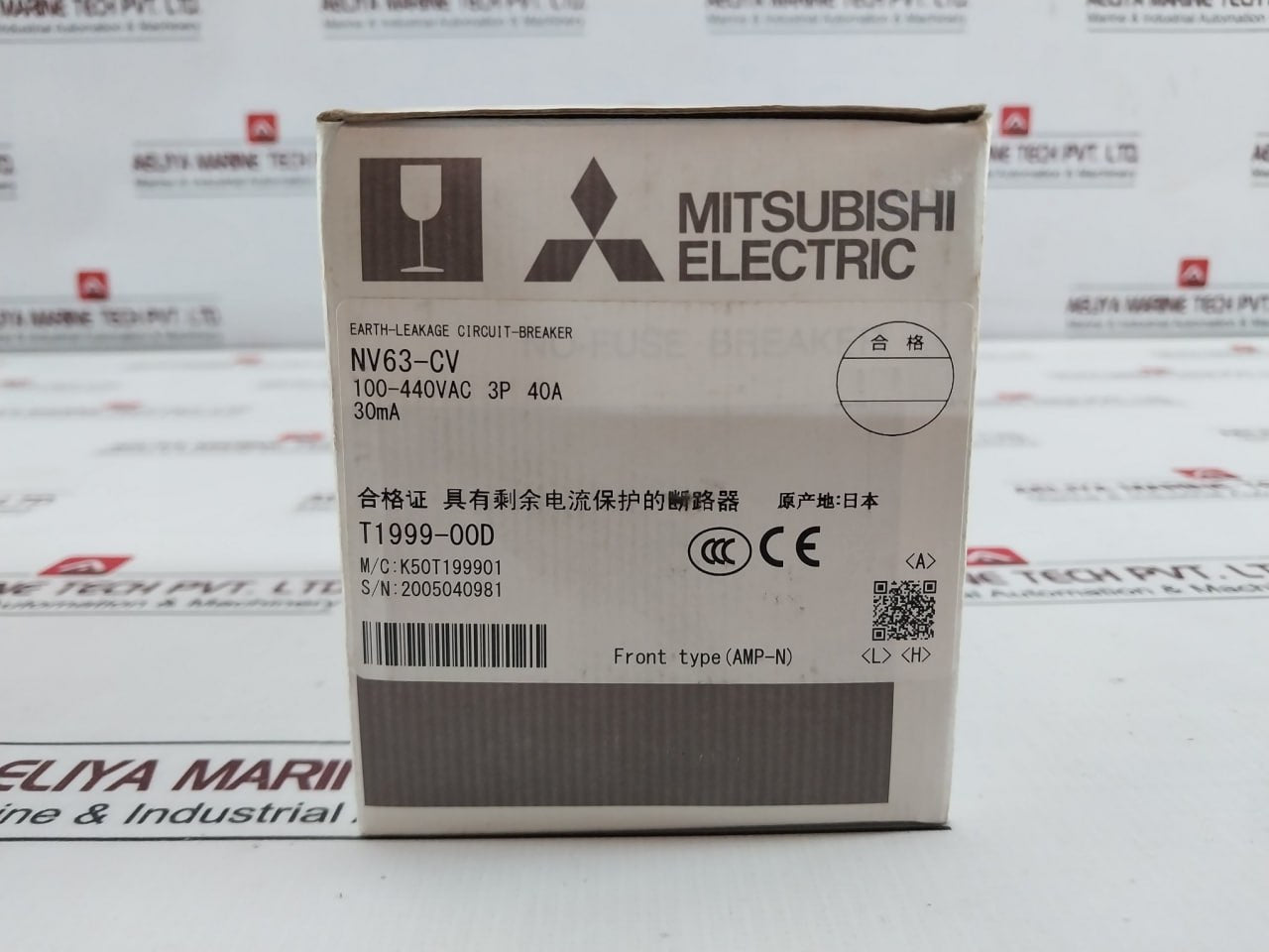 Mitsubishi Electric Nv63-cv 3P Earth-leakage Circuit Breaker 100–440 Vac 40A